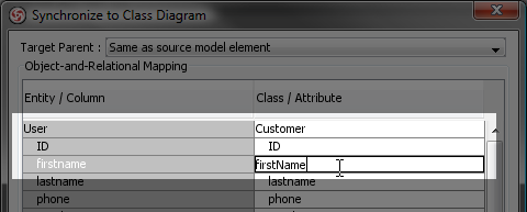 Entity column to class attribute mapping table