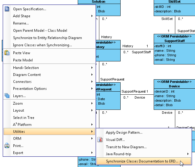 Synchronize class documentation to ER Diagram